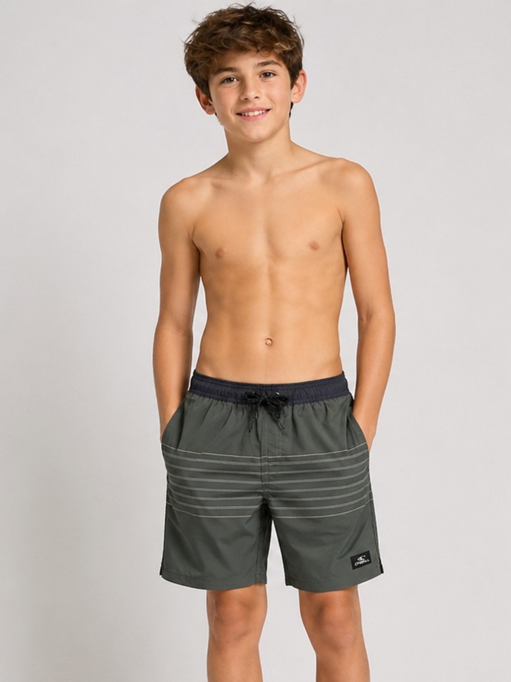 O'Neill Boys Hybrid Shorts XL NWT Olive Green Striped Swim/Athletic MSRP $49